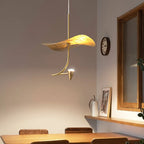 Suspension LED feuille de cuivre doré et tige courbe, de 20 à 35 cm