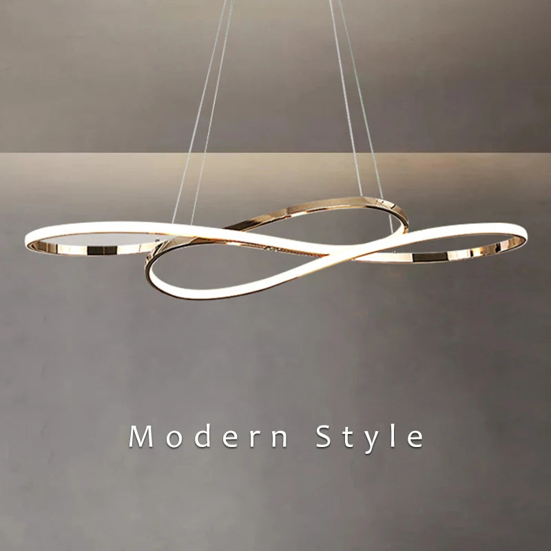 Suspension LED ruban ondulé 100 cm, aluminium chromé ou doré