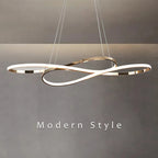 Suspension LED ruban ondulé 100 cm, aluminium chromé ou doré