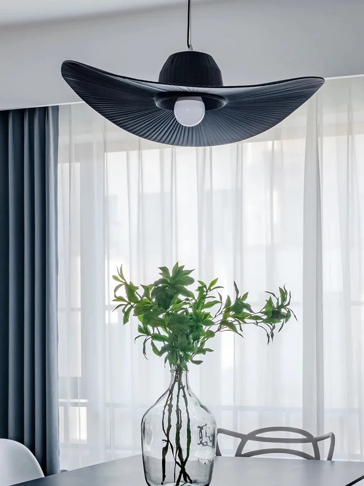 Lampadaire arc à abat-jour capeline en tissu noir, Ø 60 cm