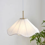 Suspension en tissu plissé à volant ondulé, tige dorée, Ø 40 à 80 cm