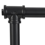 Lampe à poser industrielle en tuyaux de fer noir, cage et socle bois