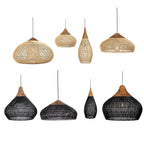 Suspension en rotin noir ou beige coiffée de bois, onze modèles