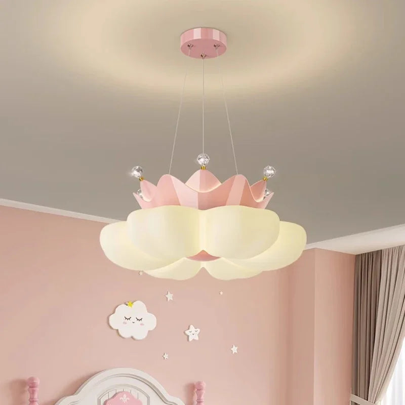 Lustre couronne à pétales blanc ou rose pour chambre d'enfant, LED