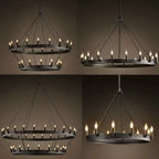 Lustre couronne à bougies E14 noir ou doré, simple ou double