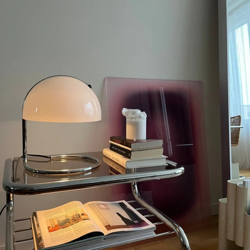 Lampe champignon à dôme en verre sur boucle chromée, 28 cm