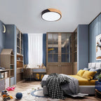 Plafonnier LED noir et bois Ø 30 cm, 24 W ou 43 W à télécommande