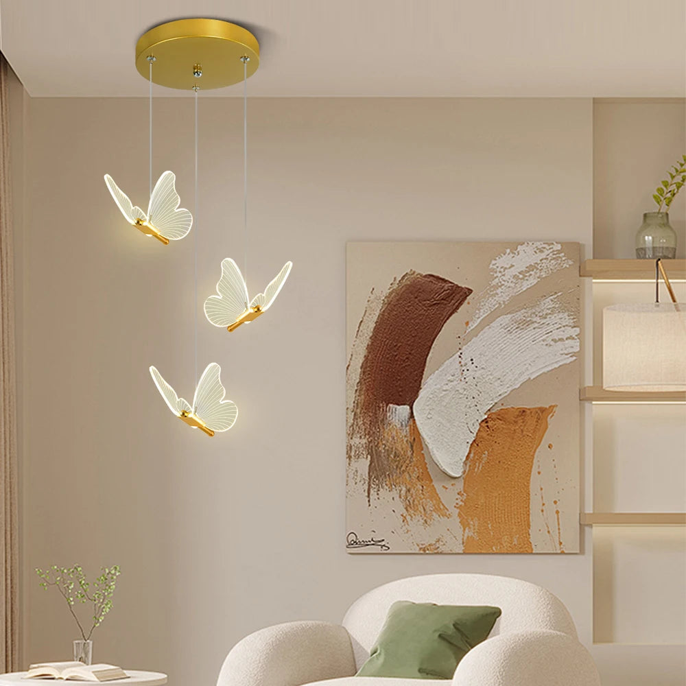 Suspension LED papillon en acrylique doré, 1 à 3 papillons
