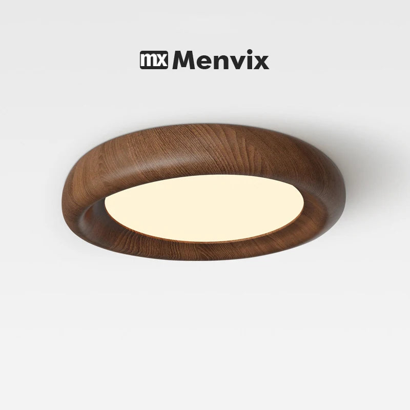 Plafonnier LED rond effet bois de 50 cm, anneau galbé et variateur