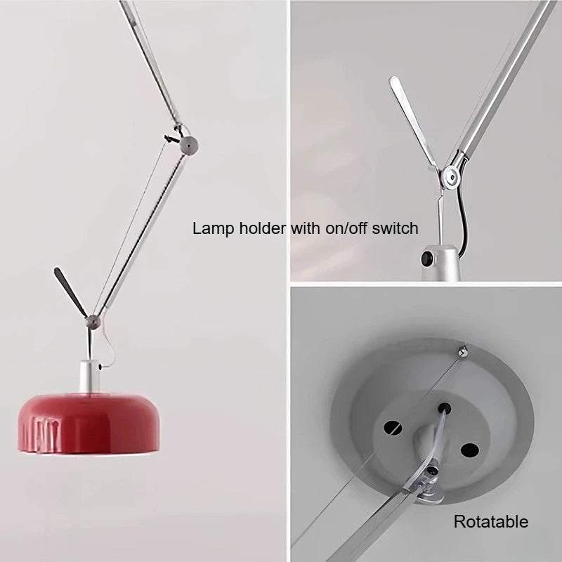 Suspension à bras articulé au plafond, coupole rouge, jaune ou bleue