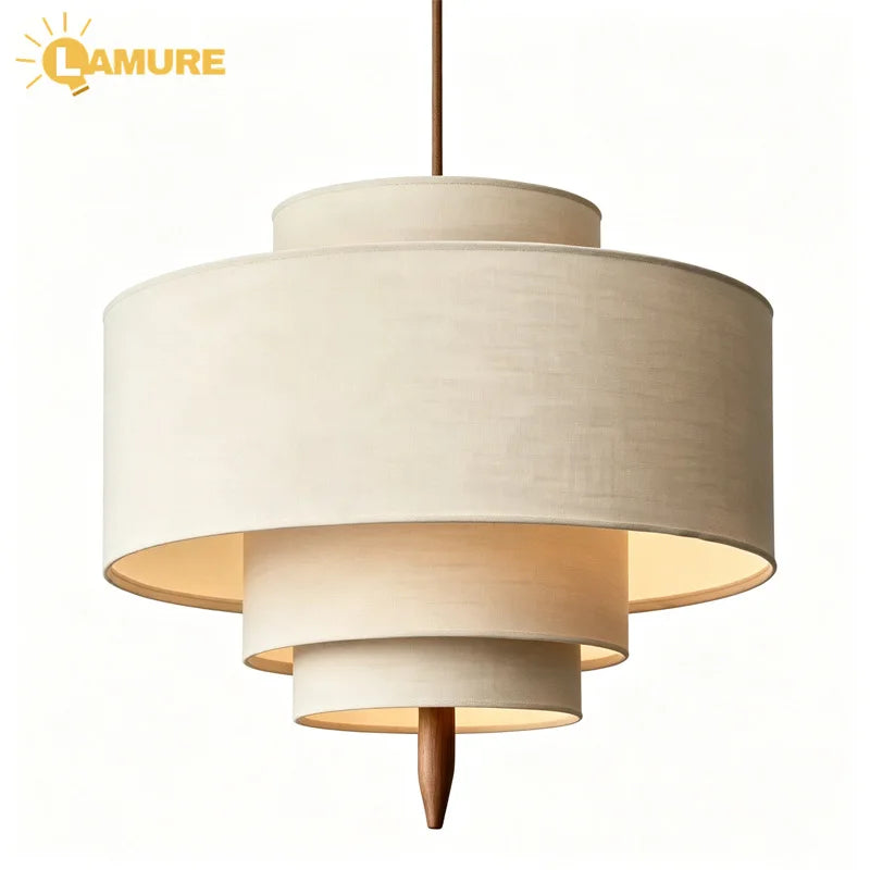 Suspension en lin à trois étages et pointe en bois, Ø 40 à 60 cm