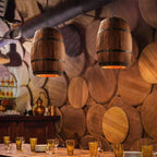 Suspension tonneau en bois cerclé de fer, douille E27, esprit bar