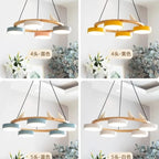 Lustre en bois à oiseaux et têtes LED colorées, couronne ou barre