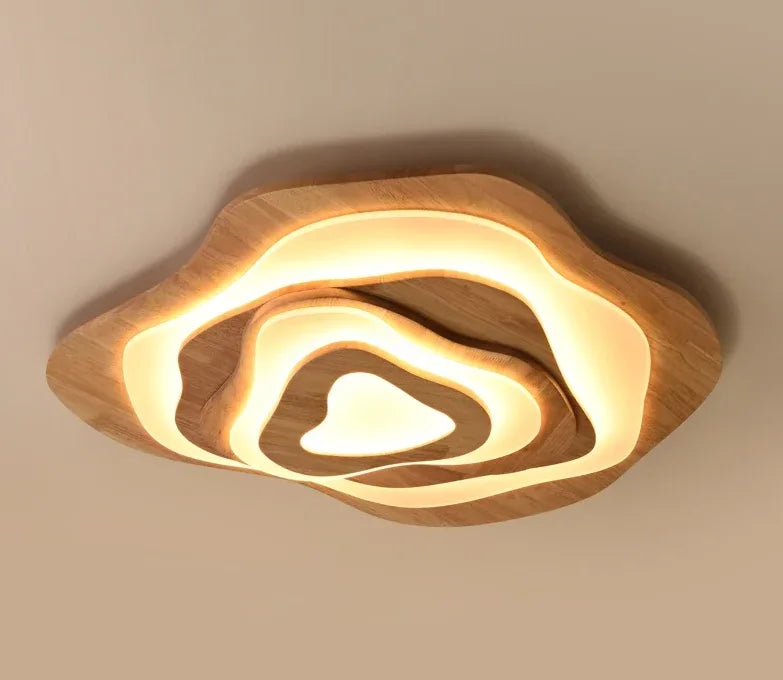 Plafonnier en bois massif à vagues superposées, LED de 40 à 80 cm