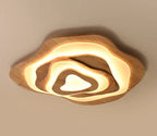 Plafonnier en bois massif à vagues superposées, LED de 40 à 80 cm