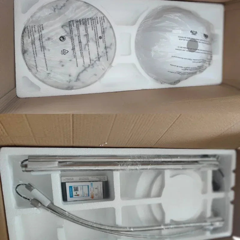 Lampadaire arc chromé, dôme blanc ou orange, socle en marbre