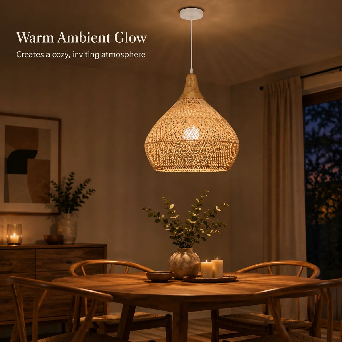 Suspension bulbe en rotin, coiffe en bois et câble blanc de 150 cm