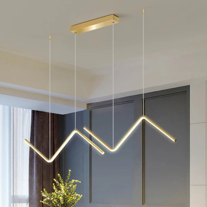 Suspension LED zigzag 90 cm, double ligne lumineuse noire ou dorée