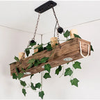 Lustre poutre en bois vieilli, 4 bougies E14 et 3 spots, 100 cm