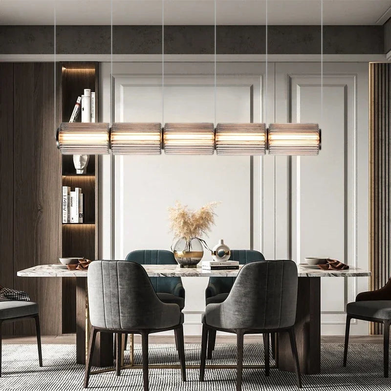 Suspension LED modulaire en verre strié fumé