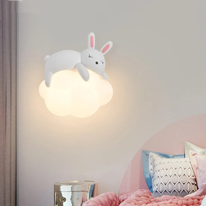 Applique murale ours ou lapin endormi sur nuage LED, chambre bébé