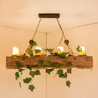 Lustre poutre en bois vieilli, 4 bougies E14 et 3 spots, 100 cm