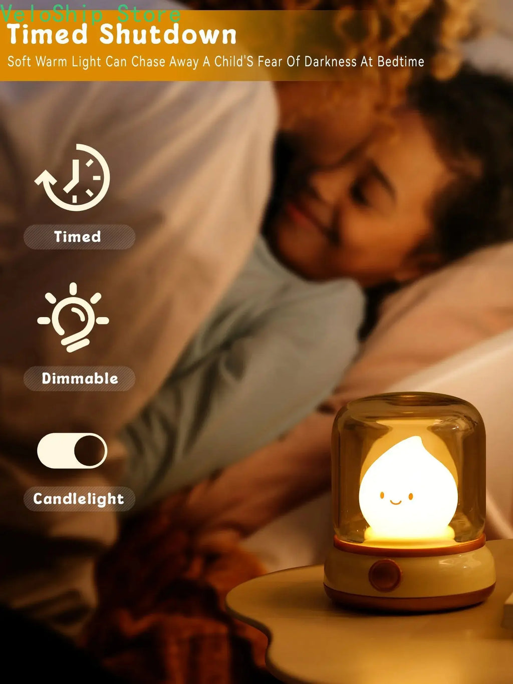 Lampe veilleuse flamme LED rechargeable, effet bougie et minuterie