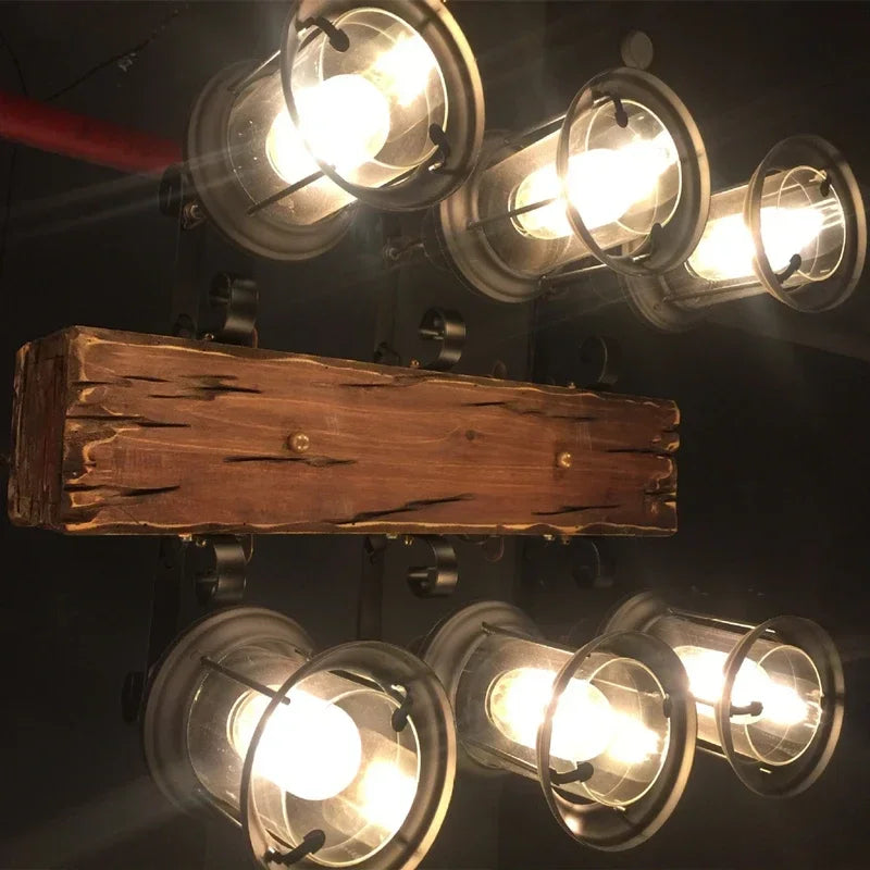Suspension rustique en bois et lanternes de verre, 18 modèles