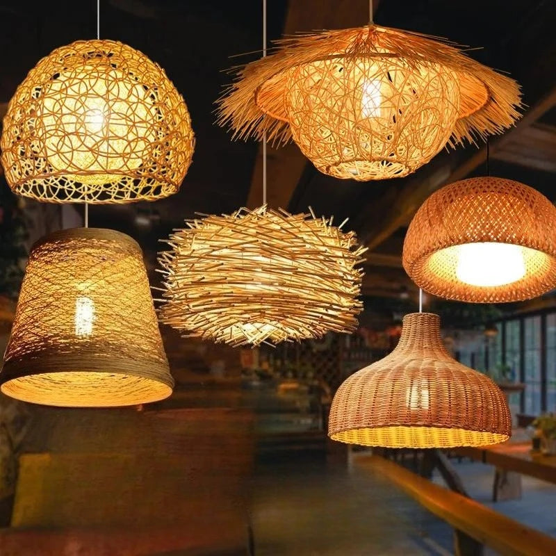Lustre en paille, bambou et rotin, 23 modèles de Ø 25 à 60 cm
