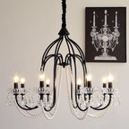 Lustre noir à perles et pampilles de style français, bougies E14