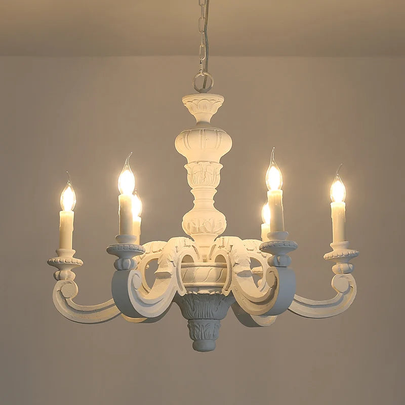 Lustre en bois blanc à 6 chandelles, style ancien, Ø 70 cm