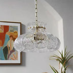 Suspension verre effet glace fondue, cerclage doré, Ø 40 ou 50 cm