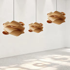 Suspension en placage de bois ondulé, abat-jour Ø 45 cm, E27