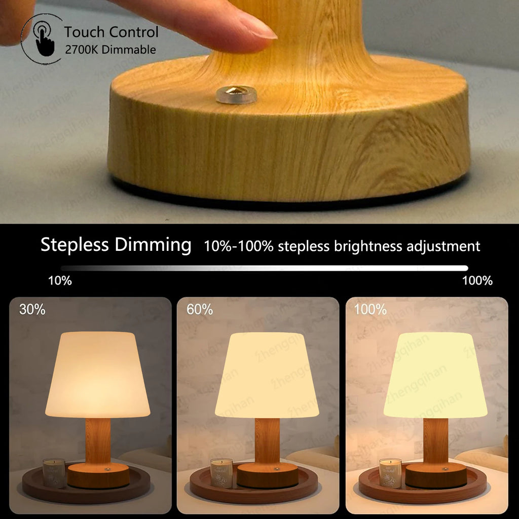 Lampe de chevet sans fil tactile 2700K, abat-jour opalin