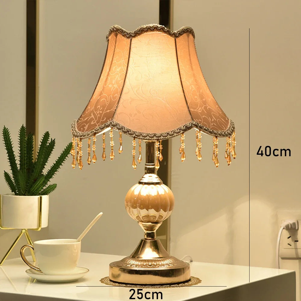 Lampe de chevet vintage à pampilles, pied doré ou blanc, 40 cm