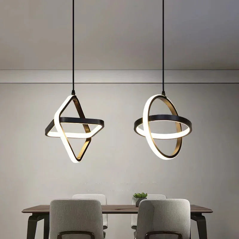 Lustre LED noir à anneaux croisés, 1 ou 3 lumières suspendues