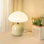 Lampe champignon en céramique brillante, chapeau opalin, 22 cm