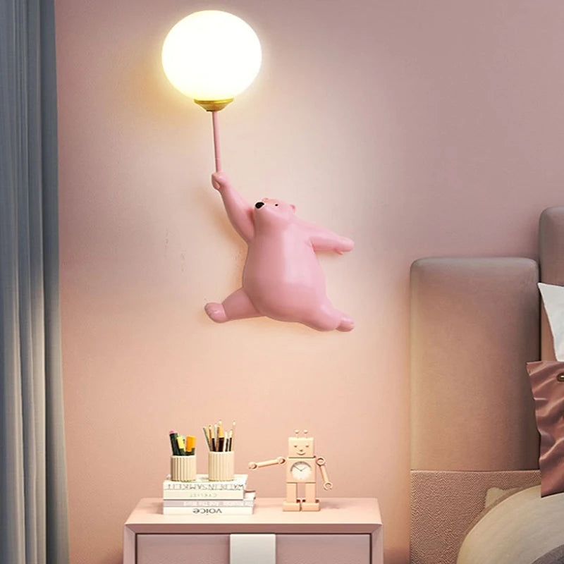Applique murale ours polaire et ballon lumineux, chambre d'enfant