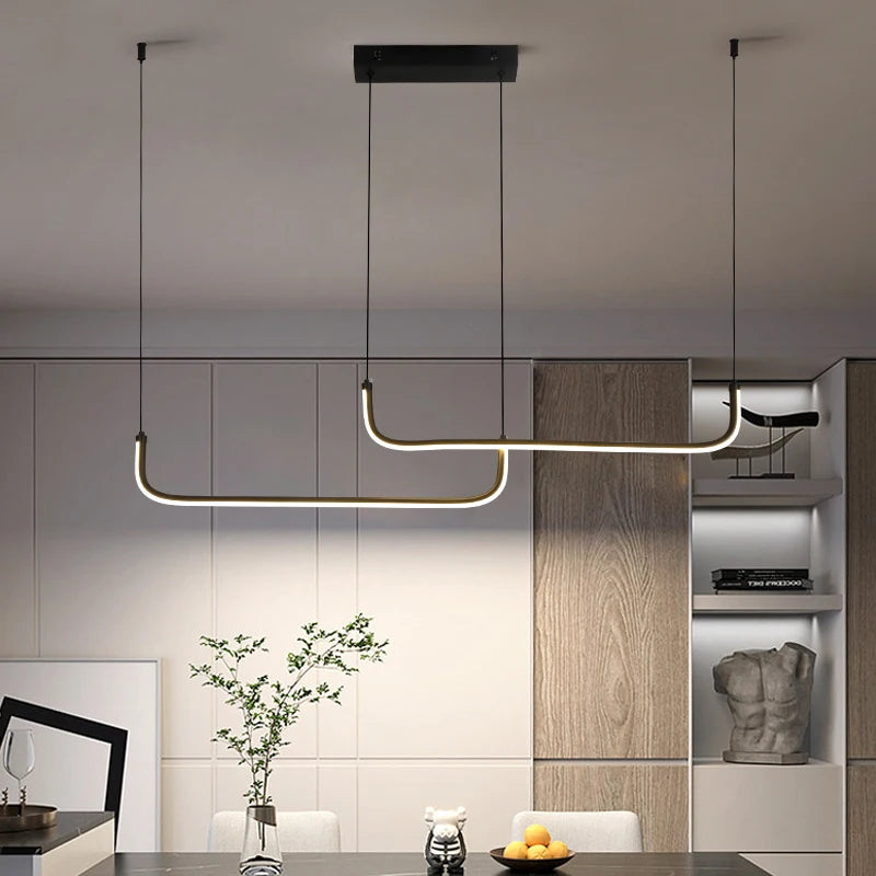 Suspension LED double barre en U, 90 cm, noire ou dorée