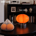 Lampe citrouille en verre côtelé sur socle chromé, USB-C, 14 cm