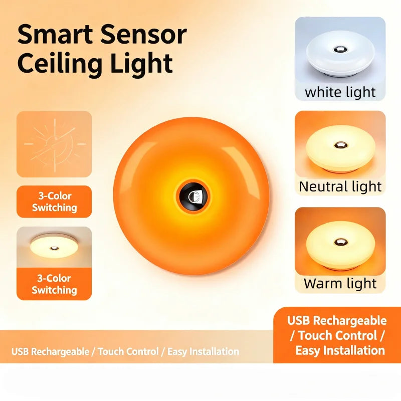 Lampe d'ambiance ronde orange tactile, rechargeable, Ø 22,5 cm