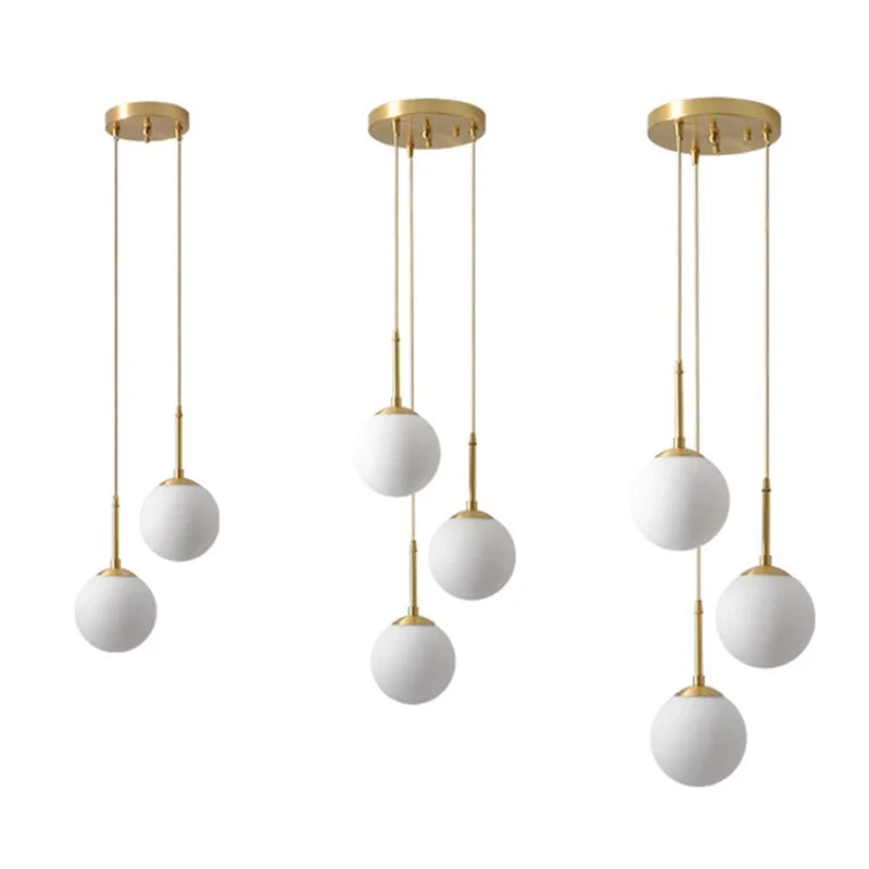 Suspension boule en verre opalin Ø 15 cm, 1, 2 ou 3 globes, E27