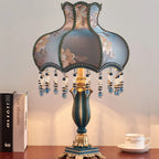 Lampe de chevet rétro en résine, abat-jour brodé à pampilles, 55 cm