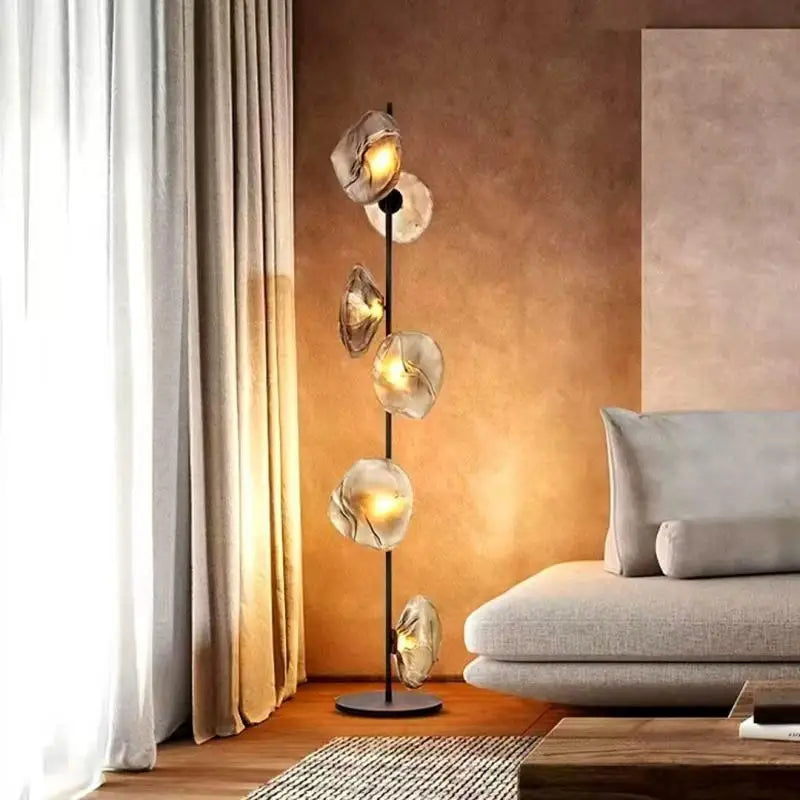 Lampadaire à galets de verre fumé ou transparent, 90 ou 180 cm