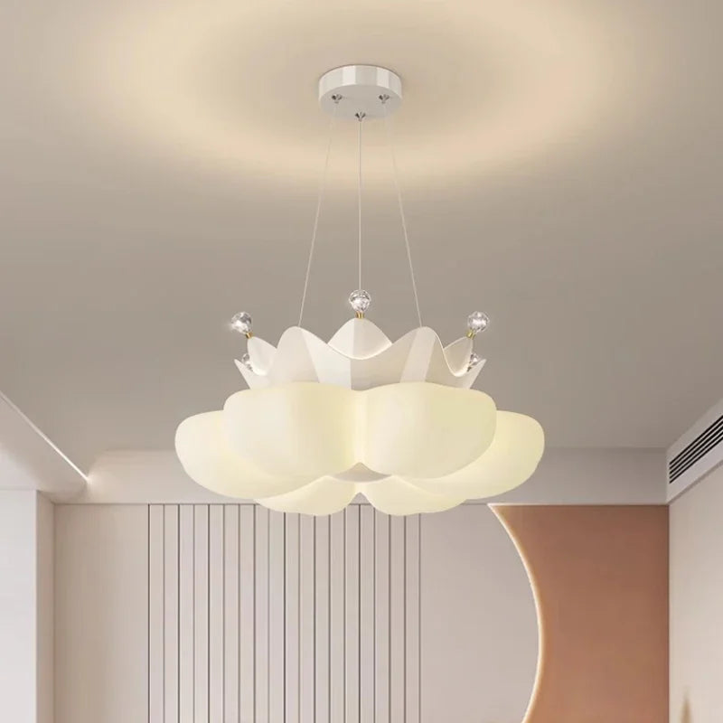 Lustre couronne à pétales blanc ou rose pour chambre d'enfant, LED