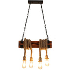 Lustre en bois et cordes de chanvre à 4 ampoules E27 suspendues