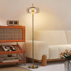 Lampadaire LED à dôme de verre ambré ou fumé, tige fine 160 cm
