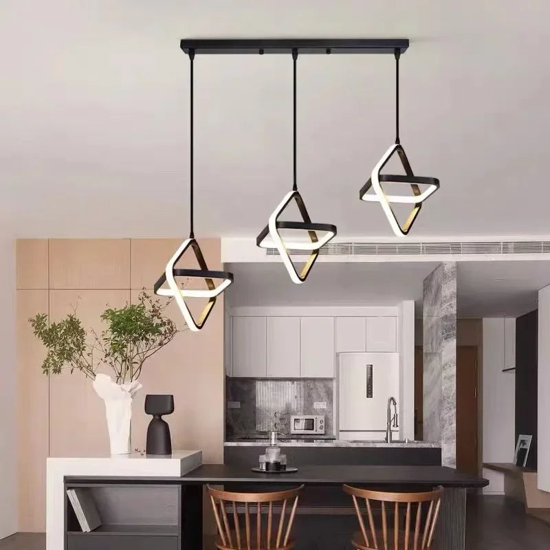 Lustre LED noir à anneaux croisés, 1 ou 3 lumières suspendues