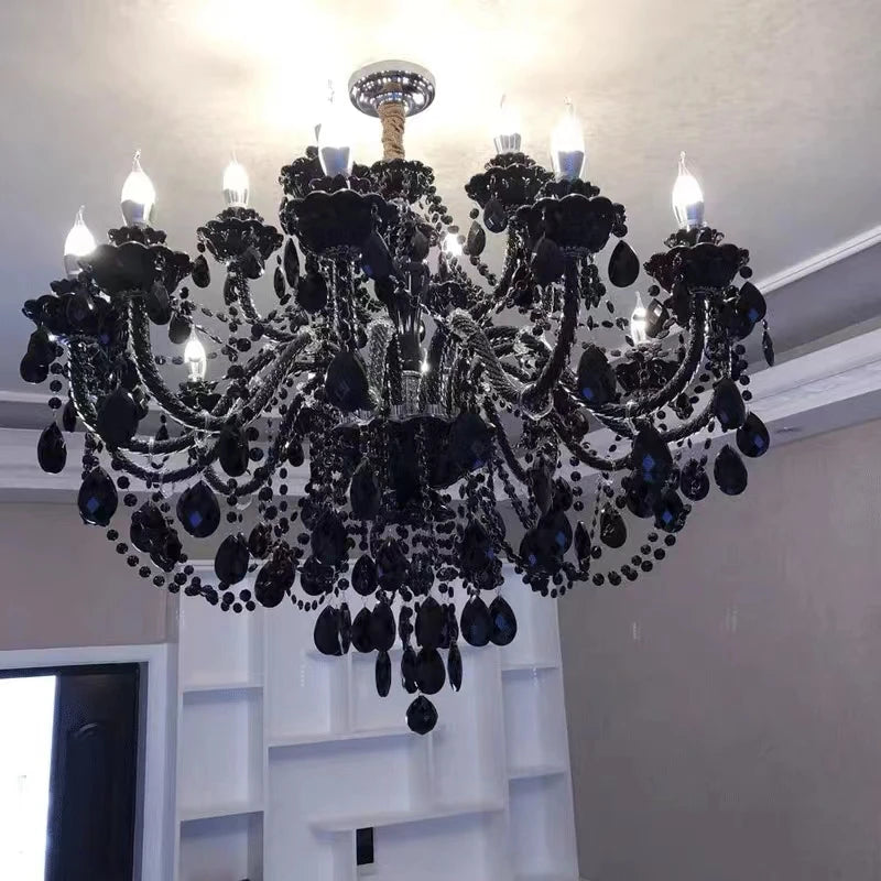 Lustre baroque noir en cristal de 6 à 24 bras, douilles E14