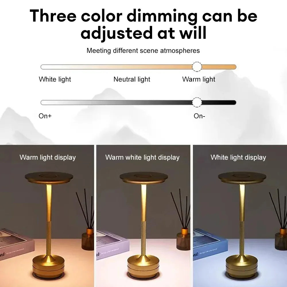 Lampe de table sans fil en aluminium, tactile, trois teintes